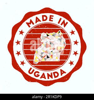 Fabriqué en Ouganda. Timbre rond de pays. Sceau de l'Ouganda avec forme de frontière. Badge vintage avec texte circulaire et étoiles. Illustration vectorielle. Illustration de Vecteur