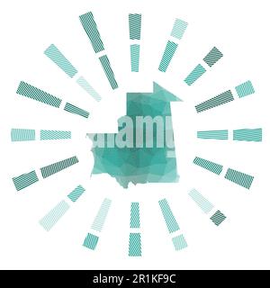 La Mauritanie a pris le soleil. Faible rayure de poly rayés et carte du pays. Illustration vectorielle artistique. Illustration de Vecteur