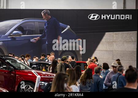 Barcelone, Espagne. 14th mai 2023. L'espace Hyundai est visible au salon automobile Barcelona. Le spectacle automobile Barcelona 2023 ouvre ses portes de 13 mai à 21 sur le parc des expositions de Montjüic. 23 marques de voitures présenteront leurs nouveautés en mettant en avant la voiture électrique comme protagoniste. Crédit : SOPA Images Limited/Alamy Live News Banque D'Images