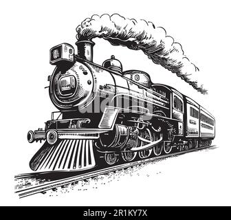 Locomotive à vapeur vintage, dessin à la main dans l'illustration de style Doodle Illustration de Vecteur