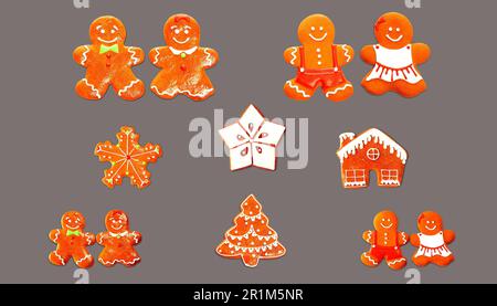 Divers petits gâteaux au gingembre pour noël, adaptés au concept du nouvel an. Banque D'Images