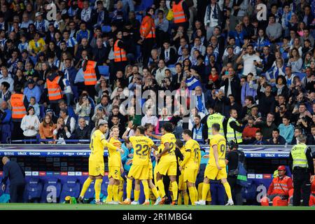 Barcelone, Espagne. 14th mai 2023. Les joueurs de Barcelone célèbrent lors du match LaLiga entre le RCD Espanyol et le FC Barcelone au stade RCDE à Barcelone, en Espagne. Crédit: Christian Bertrand/Alay Live News Banque D'Images