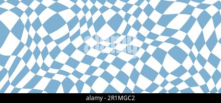 Arrière-plan de damier avec distorsion rétro. Fond d'écran trippé psychédélique bleu. Surface de piscine ondulée. Motif géométrique abstrait torsadé. Toile de fond vectorielle Illustration de Vecteur