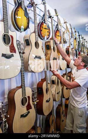 Sevierville Tennessee, magasin d'usine de musique affaires instruments de musique vente shopping, intérieur, affichage guitares, Banque D'Images