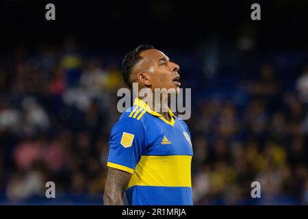 Buenos Aires, Argentine. 14th mai 2023. Sebastian Villa de Boca Juniors réagit lors d'un match de 2023 entre Boca Juniors et Belgrano à l'Estadio Alberto J. Armando. Score final; Boca Juniors 2:0 Belgrano crédit: SOPA Images Limited/Alamy Live News Banque D'Images