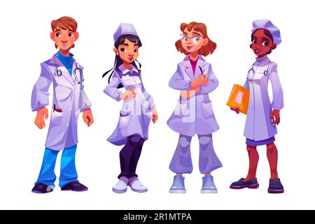 Équipe du personnel hospitalier, des médecins et des infirmières. Personnages médicaux, professionnels de la santé. Ensemble de dessins animés vectoriels de diverses personnes travaillent dans l'hôpital ou la clinique de santé isolé sur fond blanc Illustration de Vecteur