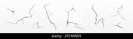 Peindre le vecteur d'effet de fissure sur un arrière-plan transparent. Brosse à motif de fente isolée pour la conception de destruction des grunges. Vieux plâtre ou stuc rayure de forme de bord collection réaliste de texture Illustration de Vecteur
