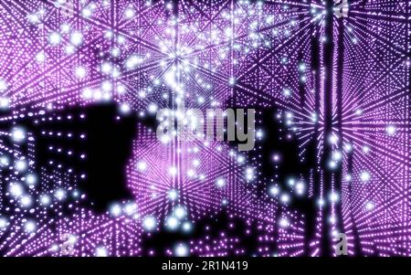 un cyber arrangement néon de lumières géométriques violettes et bleues rendu illustration 3d. Banque D'Images