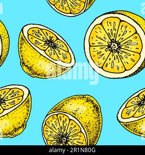 Motif sans coutures en tranches de citron. Illustration vectorielle colorée dessinée à la main dans un style d'esquisse. Fond tropical exotique d'été aux agrumes Illustration de Vecteur