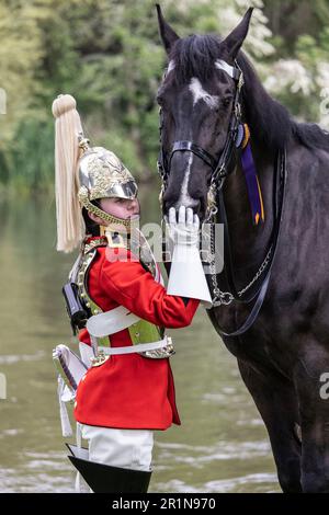 PHOTO : JEFF GILBERT 13th mai 2023. Le cavalier Amy Brook, le régiment de Cavalry monté de la maison Lifeguard et la place 1st meilleur sorti Trooper qui escor Banque D'Images