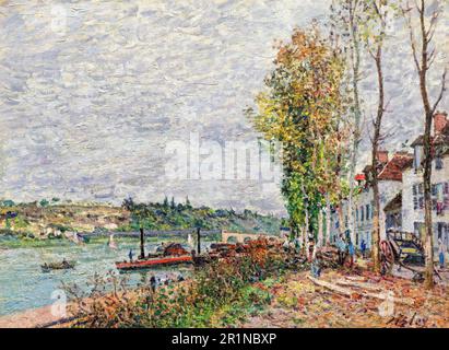Alfred Sisley, Foggy Day à Saint-Mammes, peinture de paysage 1880 Banque D'Images