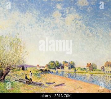 Alfred Sisley, le Canal du Loing à Saint-Mammès, peinture paysagère 1885 Banque D'Images