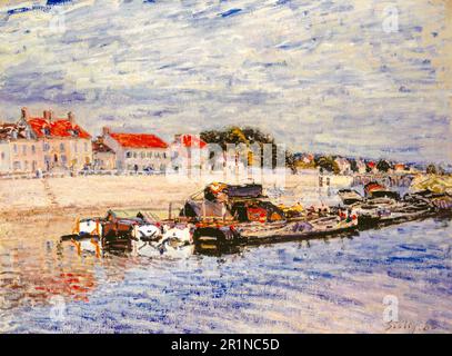 Alfred Sisley, Barges sur le Loing à Saint-Mammès, peinture paysagère 1885 Banque D'Images