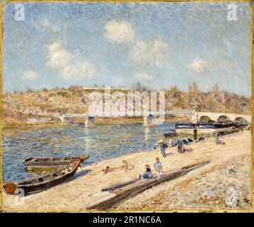 Alfred Sisley, la plage de Saint-Mammès, peinture de paysage 1884 Banque D'Images