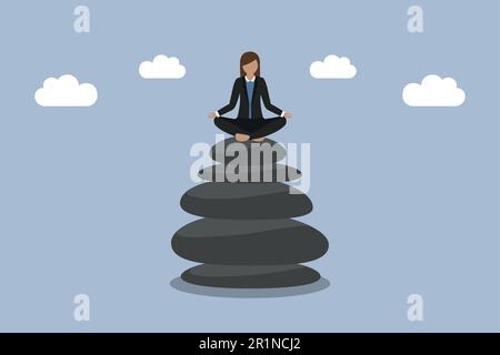 méditant femme d'affaires assise sur une pile de pierres zen travail équilibre concept Illustration de Vecteur