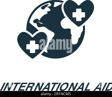 Icône de l'aide internationale. Affiche monochrome simple de la collection caritative et à but non lucratif. Icône de l'aide internationale pour le logo, les modèles, la conception Web et Illustration de Vecteur