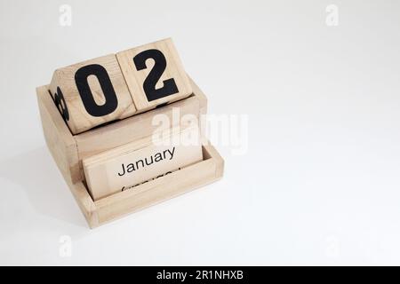 Blocs de calendrier perpétuels en bois pour janvier Banque D'Images