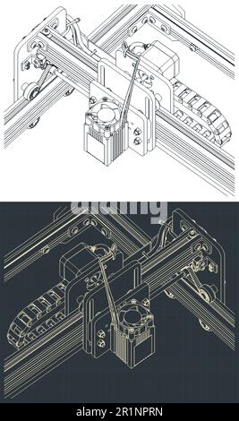 Illustration vectorielle stylisée de modèles isométriques de routeur CNC Illustration de Vecteur