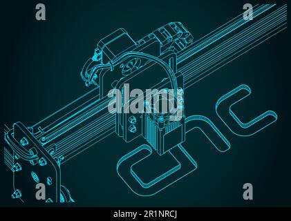 Illustration vectorielle stylisée du gros plan du routeur CNC Illustration de Vecteur