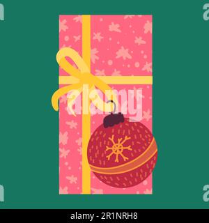 Cadeau de Noël à partir de l'illustration vectorielle ci-dessus. Boîte cadeau emballée avec jouet boule de Noël Illustration de Vecteur
