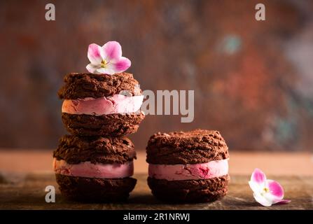 Petits gâteaux faits maison à la crème glacée, à la framboise et au chocolat Banque D'Images