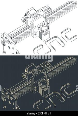 Illustration vectorielle stylisée du gros plan du routeur CNC Illustration de Vecteur