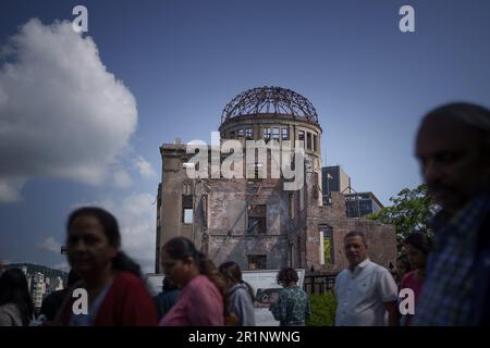 Hiroshima, Japon. 15th mai 2023. Le Mémorial de la paix d'Hiroshima (dôme de Genbaku) est le lieu central du Sommet de Hiroshima en G7. Le Sommet de G7 se tiendra au Japon à partir de 19-21 mai. Le 'Groupe des sept' (G7) est une alliance informelle des nations industrialisées les plus importantes. Les membres sont l'Allemagne, la France, la Grande-Bretagne, l'Italie, le Japon, Canada et États-Unis. Credit: Michael Kappeller/dpa/Alay Live News Banque D'Images