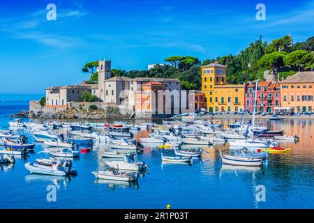 Vue de la baie de silence à Sestri Levante, ligurie, italie Banque D'Images