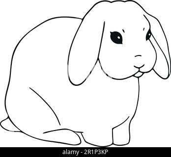 Art dessiné à la main d'un lapin assis. Mignon petit lapin simple dessiné à la main. Contour animal isolé sur blanc Illustration de Vecteur