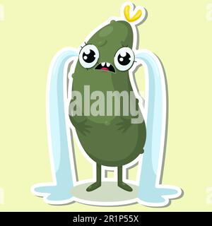 Illustration vectorielle des autocollants de caractères de concombre avec l'expression mignon dessin animé style.vecteur d'émotion veggie Illustration de Vecteur