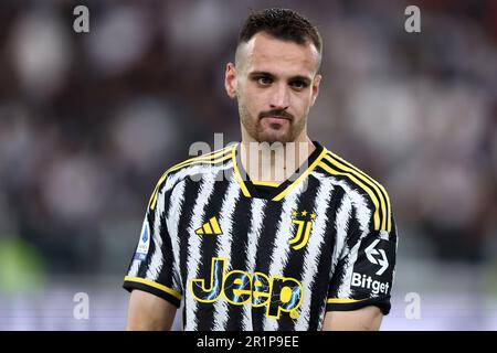 Turin, Italie. 14th mai 2023. Federico Gatti de Juventus FC la série Un match entre Juventus FC et nous Cremonese au stade Allianz sur 14 mai 2023 à Turin, Italie . Credit: Marco Canoniero / Alamy Live News Banque D'Images