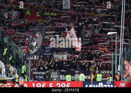 Turin, Italie. 14th mai 2023. Les supporters de nous Cremonese sont vus pendant la série A match entre Juventus FC et nous Cremonese au stade Allianz sur 14 mai 2023 à Turin, Italie . Credit: Marco Canoniero / Alamy Live News Banque D'Images