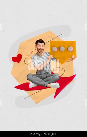 Création rétro 3D magazine collage image de gars impressionné en ligne chat isolé coloré arrière-plan Banque D'Images