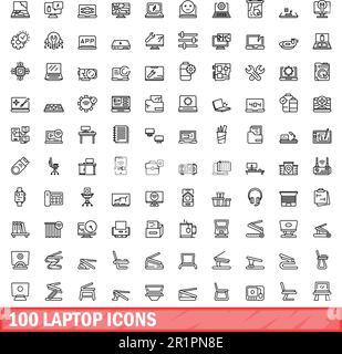ensemble de 100 icônes d'ordinateur portable. Illustration de 100 icônes d'ordinateur portable ensemble de vecteurs isolé sur fond blanc Illustration de Vecteur