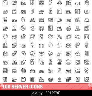 jeu de 100 icônes de serveur. Illustration de 100 icônes de serveur ensemble de vecteurs isolé sur fond blanc Illustration de Vecteur