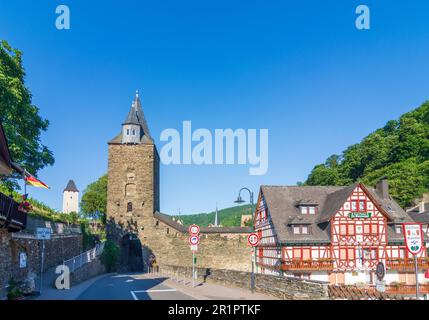 Bacharach, tour Steeger Tor, vieille ville, maisons à colombages, région de Malerwinkel dans le Rheintal, Rhénanie-Palatinat, Allemagne Banque D'Images