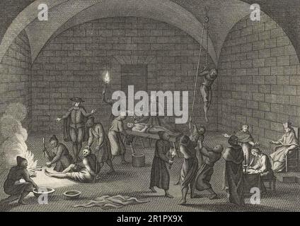 Torture par l'Inquisition à la fin du Moyen Age, Historique, numériquement restauré reproduction d'un 19th siècle original / Folter durch die Inquisition im Spätmittelalter, Historisch, digital restaurierte Reproduktion von einer Vorlage aus dem 19. Jahrhundert Banque D'Images