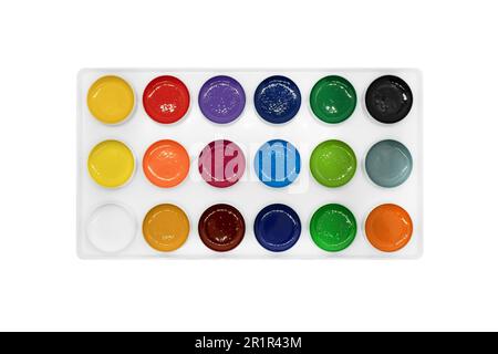Peintures à l'aquarelle dans une boîte isolée sur fond blanc. Forfait aquarelle aquarelas isolé. Boîte de peinture avec jeu d'aquarelles Banque D'Images