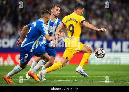 Barcelone, Espagne. 14th mai 2023. Robert Lewandowski du FC Barcelone lors du match de la Liga entre le RCD Espanyol et le FC Barcelone, a joué au stade RCDE sur 14 mai à Barcelone, en Espagne. (Photo de Sergio Ruiz/PRESSIN) Credit: PRESSINPHOTO SPORTS AGENCY/Alay Live News Banque D'Images