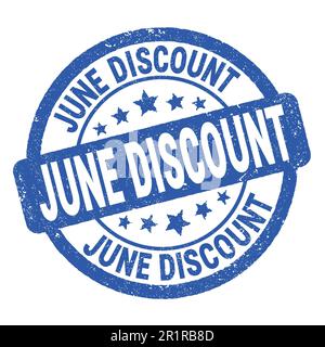 TEXTE DE REMISE DE JUIN inscrit sur l'affiche bleue en forme de timbre grungy. Banque D'Images