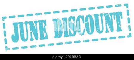 TEXTE DE LA RÉDUCTION DE JUIN inscrit sur l'affiche en forme de tiret bleu. Banque D'Images