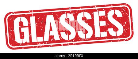 Le texte DES LUNETTES est inscrit sur l'affiche rouge en forme de timbre grungy. Banque D'Images