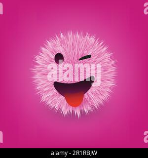 Sourire et Wencing Emoji avec la langue coincée - Furry Happy Emoticon sur fond violet - Vector Design Illustration de Vecteur