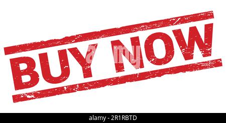ACHETER MAINTENANT texte écrit sur le rectangle rouge timbre signe. Banque D'Images