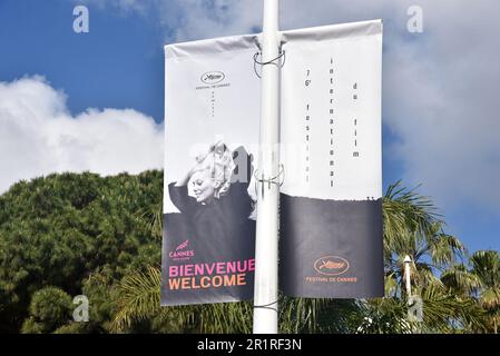 France, Cannes, affiche publicitaire pour le festival international du film 76th avec cette année l'actrice française Catherine Deneuve dans le film la Chamade