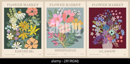 Ensemble d'affiches abstraites à fleurs Illustration de Vecteur