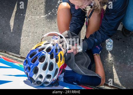 Team USA à la fin de la course Elite Women's Road, course cycliste « The Worlds », Harrogate 2019 North Yorkshire UK Banque D'Images