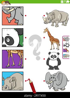 Illustration de dessin animé d'un jeu éducatif assorti avec des personnages d'animaux sauvages et des coupures d'images Illustration de Vecteur