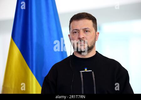 Berlin, Allemagne, 14,5.23, Volodymyr Zelenkyj, président de l’Ukraine lors de la conférence de presse, assiste à la visite du président Zelensky à Berlin, en Allemagne Banque D'Images