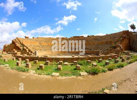 Ruines romaines de Timgad, Algérie. Section scène de théâtre. Banque D'Images